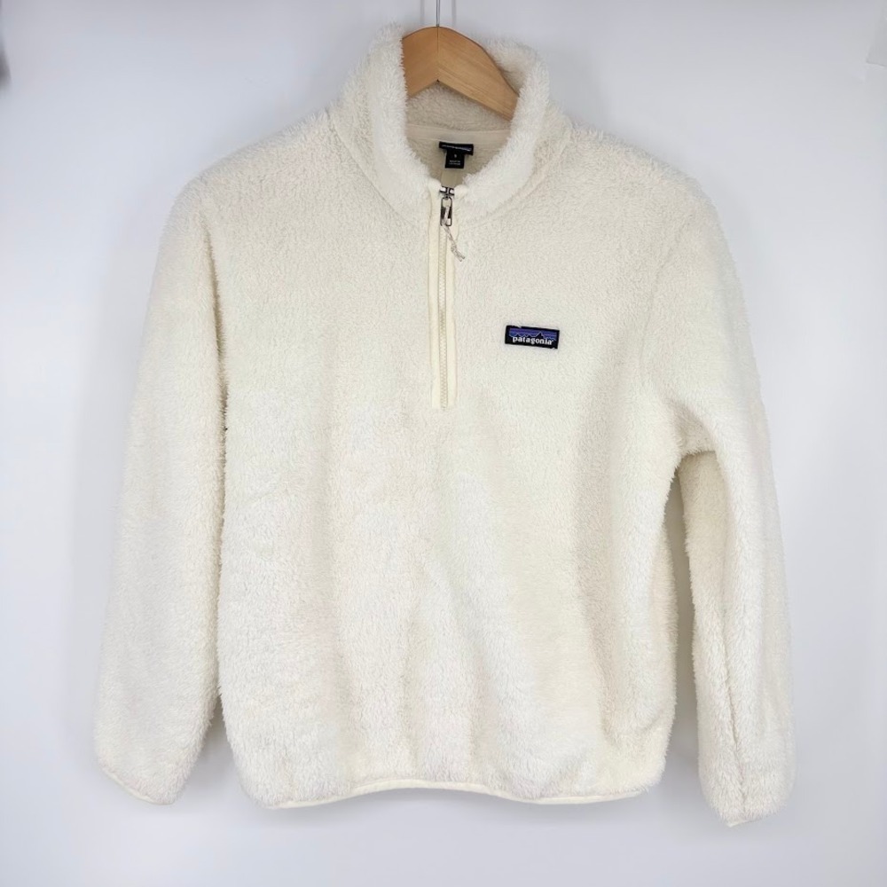 Patagonia Los Gatos 1/4 Zip Pullover Women Small Birch White Fleece Fuzzy Sherpa